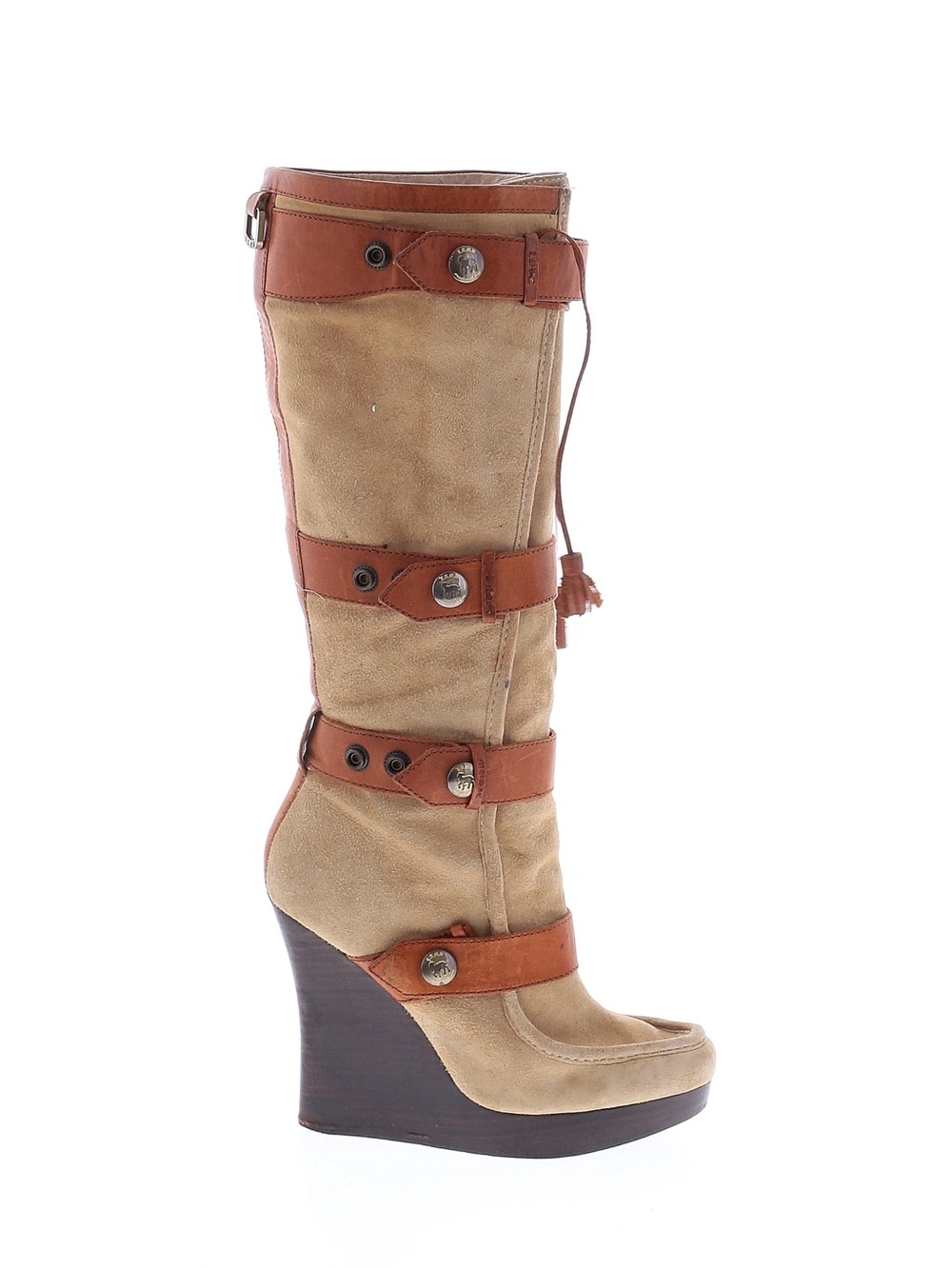 Vintage Y2K L.A.M.B. 2000s Knee High Platform Wedge Snap Buckle Boots